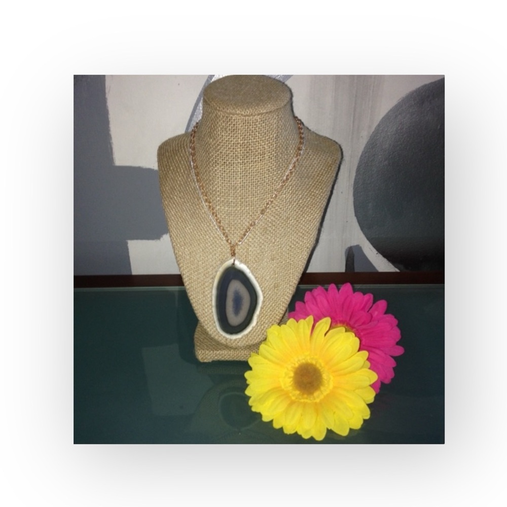 new Robert Rose ✲ Polished Agate Slab Statement Necklace ✲ Rose Gold Link Chain - Picture 8 of 16